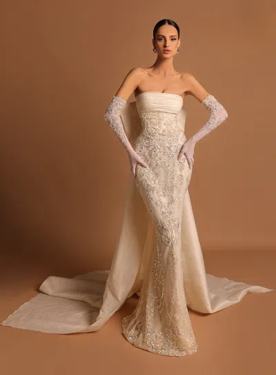 Tarik Ediz Bellamy Embroidered Gown In Neutral