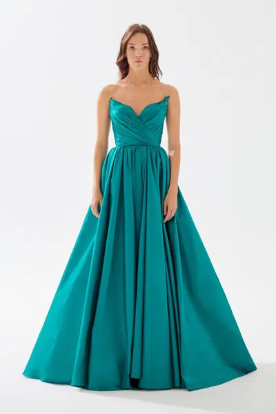 Tarik Ediz Bria Taffeta Gown In Green