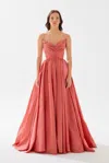 Tarik Ediz Pleated Taffeta Prom Gown In Salmon In Pink