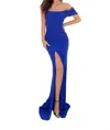 Tarik Ediz Bright Crepe Fitted Gown In Royal In Blue