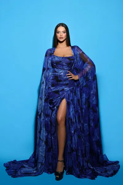 Tarik Ediz Caped Esme Gown In Multi