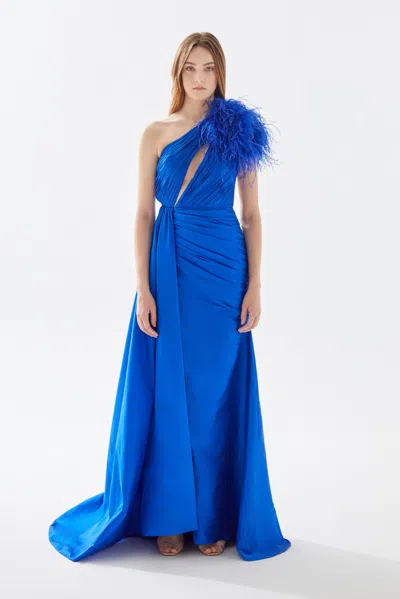 Tarik Ediz Carlin Taffeta Gown In Blue