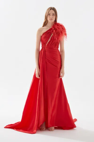 Tarik Ediz Carlin Taffeta Gown In Red