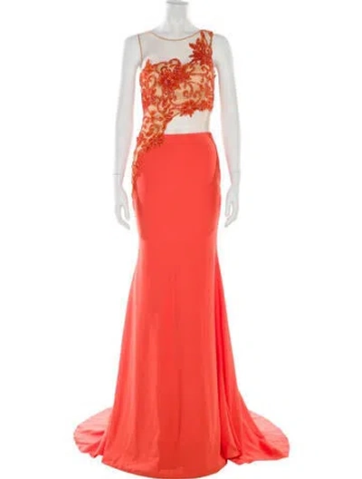 Pre-owned Tarik Ediz Colorblock Pattern Long Dress In Orange