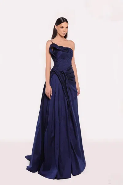 Tarik Ediz Cosmos Taffeta One Shoulder Gown In Blue