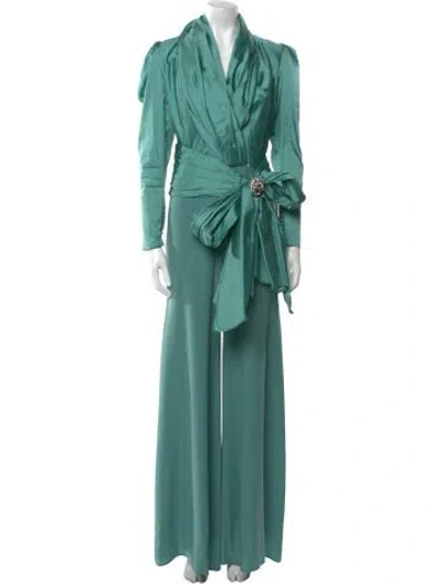Pre-owned Tarik Ediz Cowl Neck Jumpsuit In Green