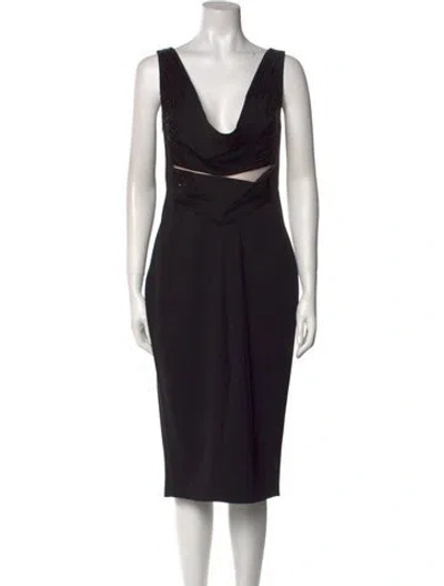 Pre-owned Tarik Ediz Cowl Neck Midi Length Dress In Black