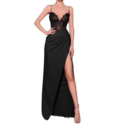 Tarik Ediz Crepe Column Evening Gown In Black