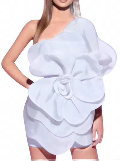 Tarik Ediz Crepe One Shoulder Mini Dress In White