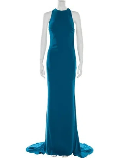 Pre-owned Tarik Ediz Crew Neck Long Dress In Blue