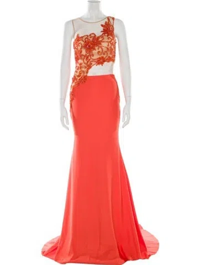 Pre-owned Tarik Ediz Crew Neck Long Dress In Orange