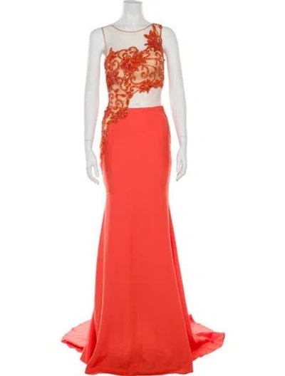 Pre-owned Tarik Ediz Crew Neck Long Dress In Orange