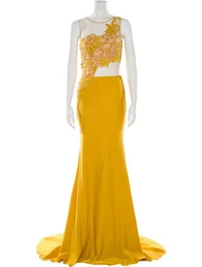 Pre-owned Tarik Ediz Crew Neck Long Dress In Yellow
