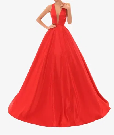 Tarik Ediz Criss Cross Back Plunging Neck Dress In Red