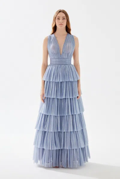 Tarik Ediz Dina Gown In Blue