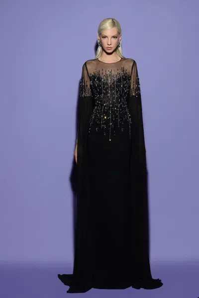 Tarik Ediz Draped Long Sleeve Meghan Gown In Multi