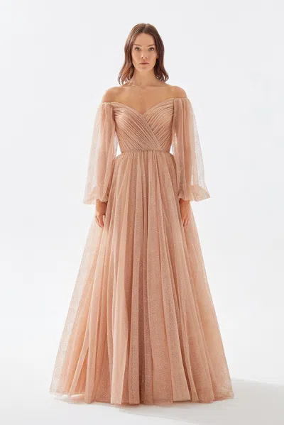 Tarik Ediz Elanor Tulle Gown In Gold