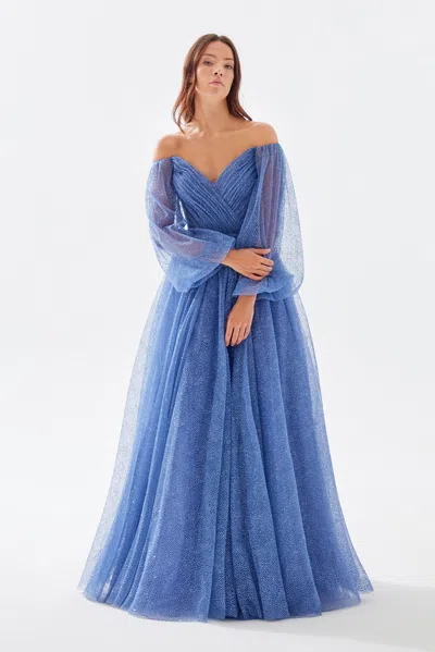 Tarik Ediz Elanor Tulle Gown In Blue