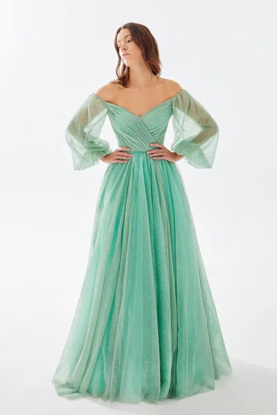 Tarik Ediz Elanor Tulle Gown In Green