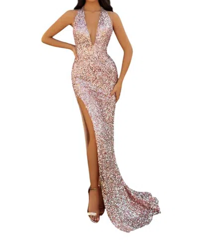 Tarik Ediz Elegant Column Evening Dress In Pink