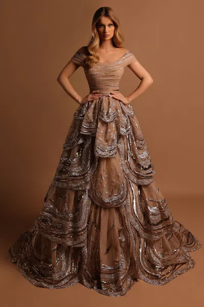 Tarik Ediz Embroidered Amore Gown In Multi