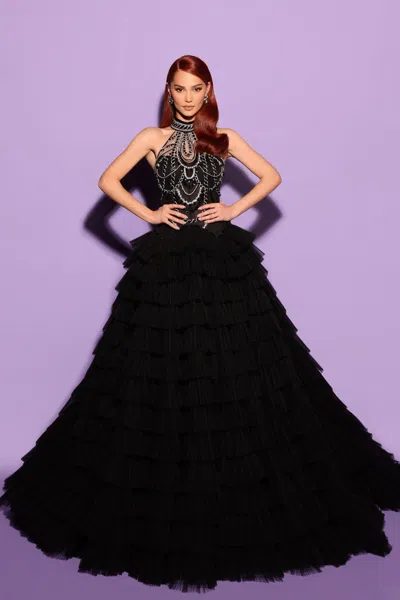 Tarik Ediz Embroidered Brisa Gown In Multi
