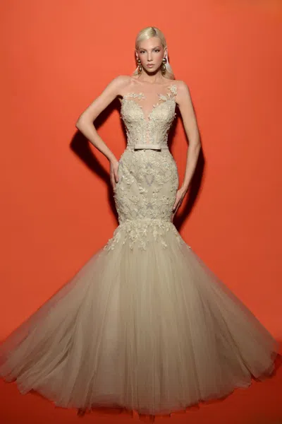 Tarik Ediz Embroidered Evelyn Gown In Multi