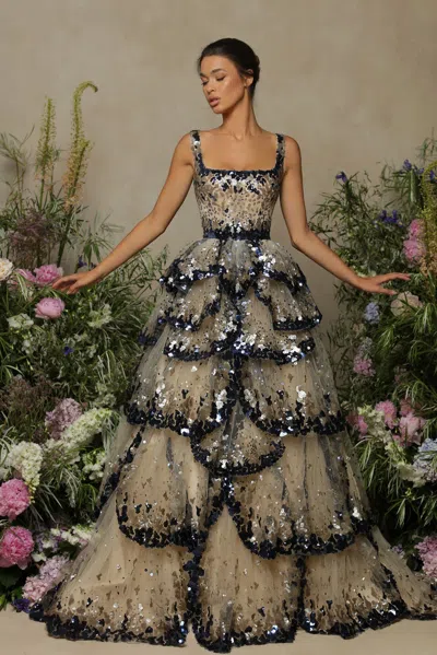 Tarik Ediz Embroidered Sequin Gown In Multi
