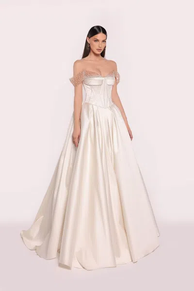 Tarik Ediz Escurs Taffeta A-line Gown In White