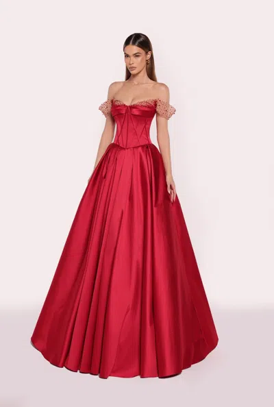Tarik Ediz Escurs Taffeta Gown In Red