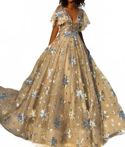 Tarik Ediz Evening Dress In Silver In Multi