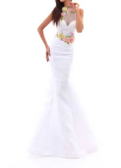 Tarik Ediz Floral Embrace Mermaid Gown In Ivory