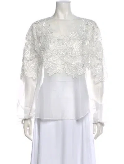 Pre-owned Tarik Ediz Floral Print Crew Neck Blouse In White