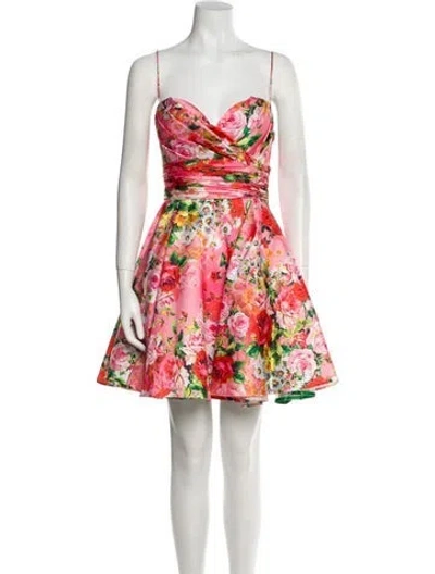 Pre-owned Tarik Ediz Floral Print Knee-length Dress W/ Tags In Pink