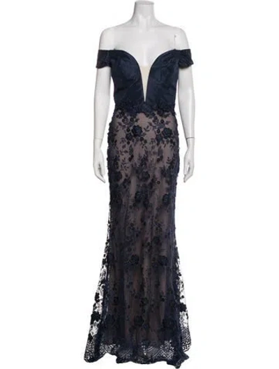 Pre-owned Tarik Ediz Floral Print Long Dress In Blue