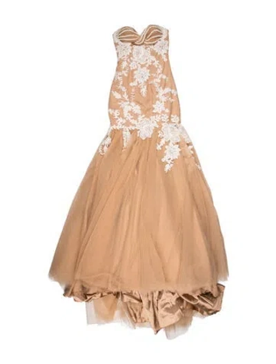 Pre-owned Tarik Ediz Floral Print Long Dress In Neutral