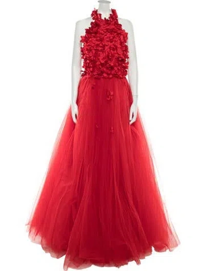 Pre-owned Tarik Ediz Floral Print Long Dress In Red
