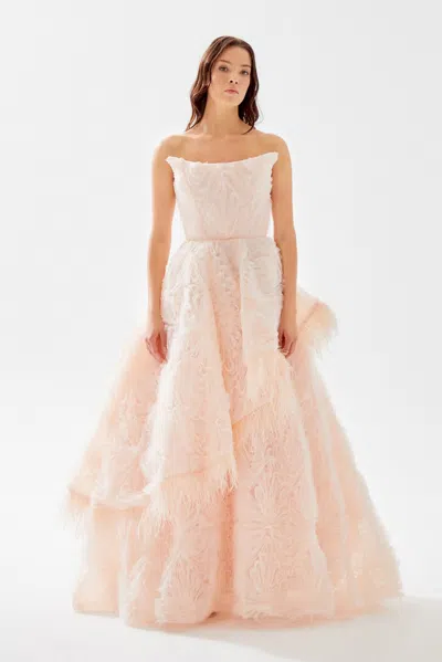 Tarik Ediz Fluffy Tulle Gown In Pink