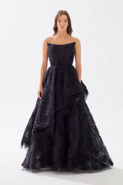 Tarik Ediz Fluffy Tulle Gown In Black