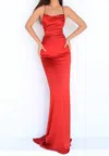 Tarik Ediz Halter Neck Ruched Dress In Red In Red