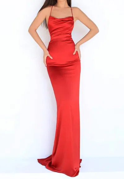 Tarik Ediz Halter Neck Ruched Dress In Red