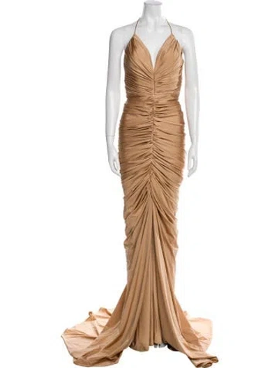 Pre-owned Tarik Ediz Halterneck Long Dress In Brown