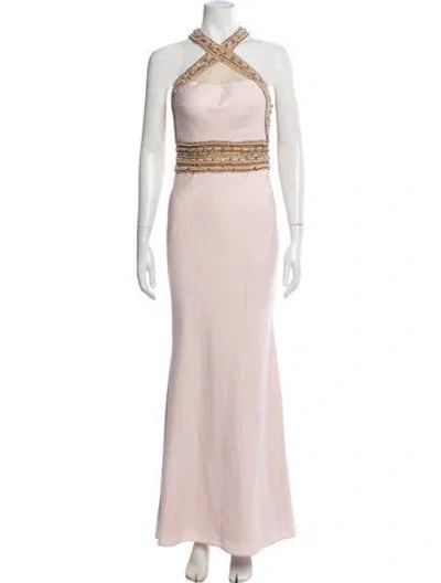 Pre-owned Tarik Ediz Halterneck Long Dress In Pink