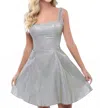 Tarik Ediz Heidi Square Neck Short Dress In Grey In Gray