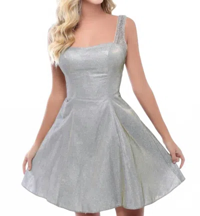 Tarik Ediz Heidi Square Neck Short Dress In Grey In Gray