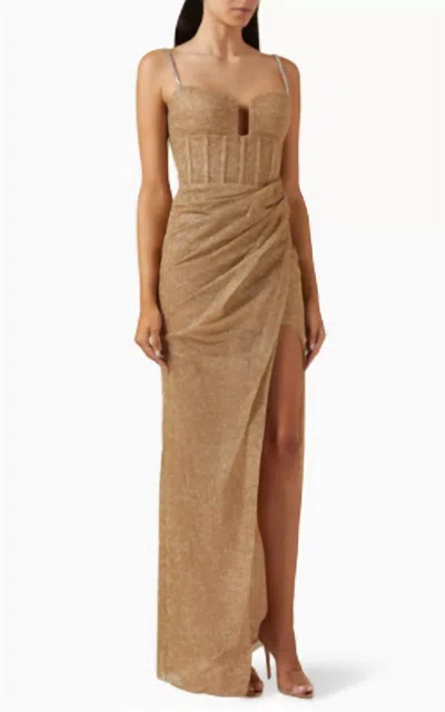 Tarik Ediz Hilary Maxi Dress In Gold In Brown