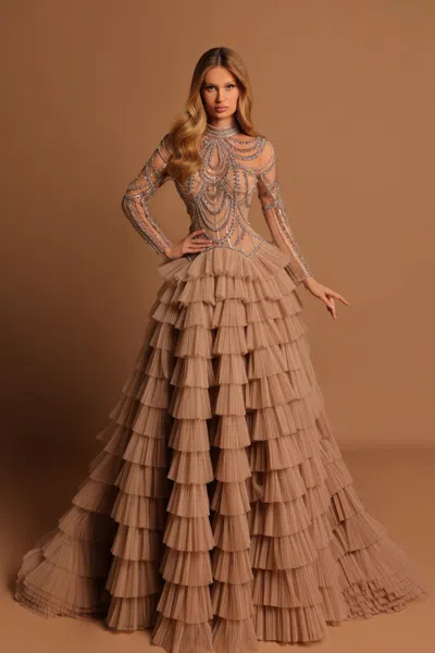 Tarik Ediz Illusion Embroidered Nomi Gown In Multi