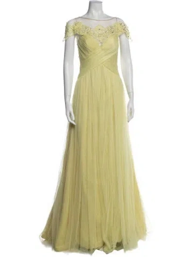 Pre-owned Tarik Ediz Lace Pattern Long Dress In Green