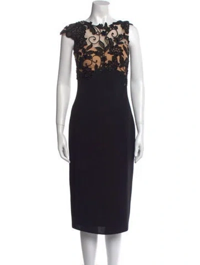 Pre-owned Tarik Ediz Lace Pattern Midi Length Dress In Black