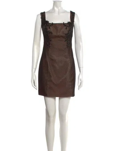 Pre-owned Tarik Ediz Lace Pattern Mini Dress In Brown